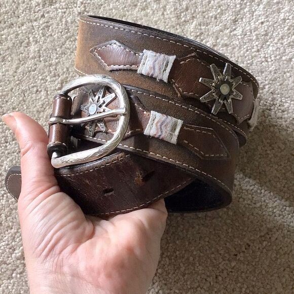 Nocona Western Ribbon Spur Rowel Concho Tab Belt - Picture 1 of 8